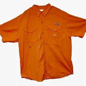 Columbia PFG Shirt Mens XL Fishing Vented S/S Peach Pockets Extra Button Pockets